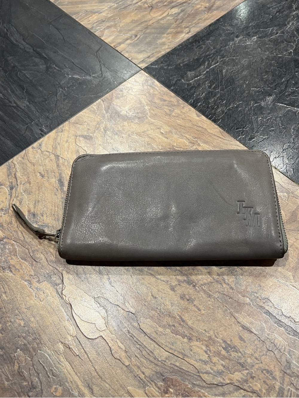 Love You More Zip-Around Leather Wallet in Gray